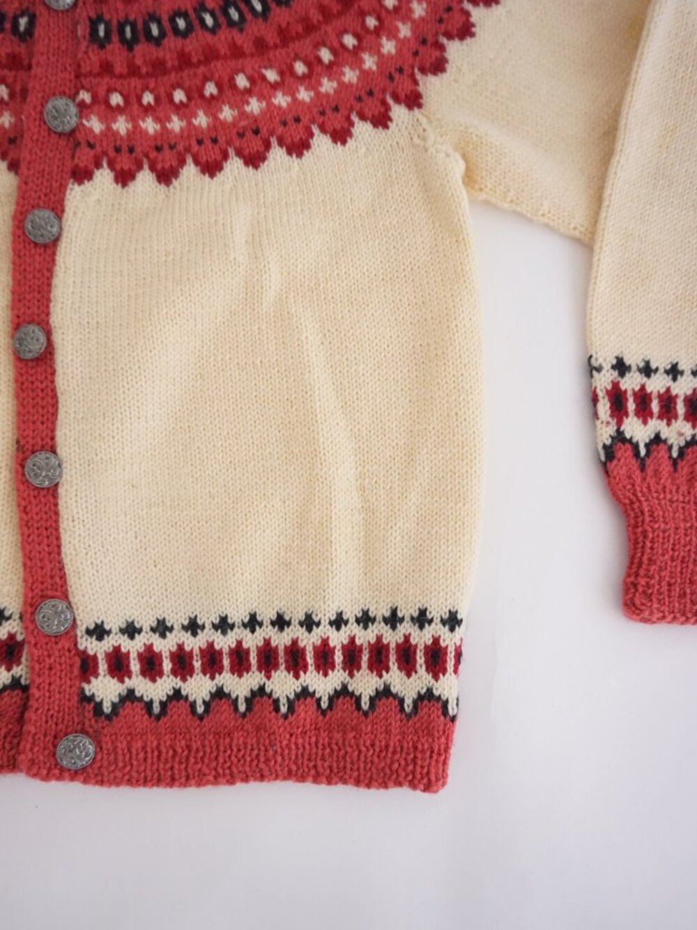 Cream & Red Nordic Fair Isle Cardigan Sweater - Picture 5 of 9